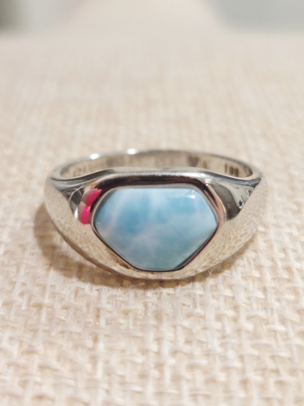 Silver Larimar Hexagon Signet Ring - Blue Stone~ Size 9